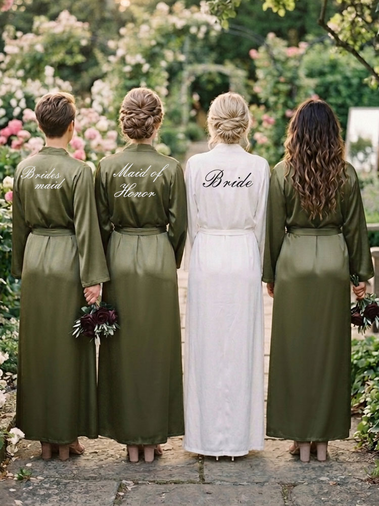 Luxury Lifestyle Women - Long Bridal Robe Bridesmaid Proposal Kimono
